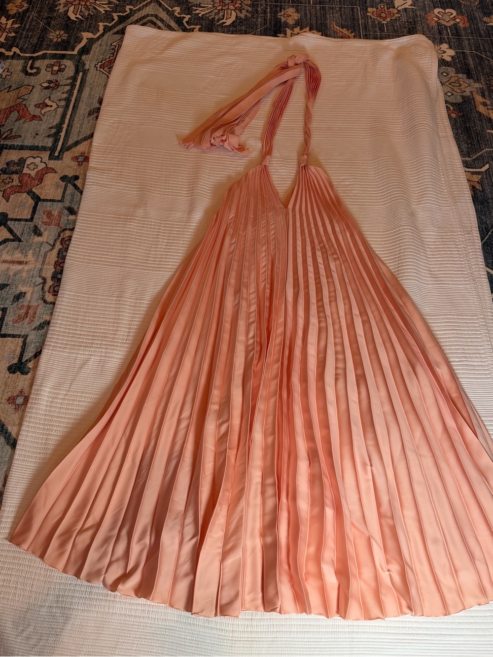 Mango Salmon Pink Pleated Halter Dress - Picture 2 of 11